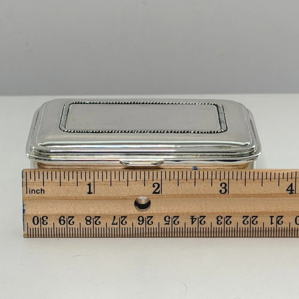 Vintage Silver Plate Trinket Box Blue Velvet Lined Jewelry Keepsake Box